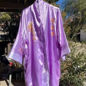 Lavender silk robe with dragon embroidery